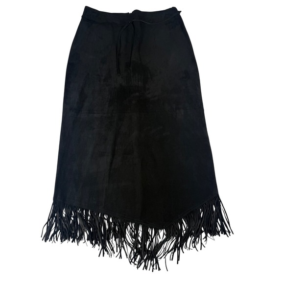 Zebra Leather Dresses & Skirts - Zebra Leather Canada Black Suede Leather Fringe Skirt Womens 10 Western Vintage